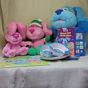 Blues Clues 14" Peek-A-Boo Magenta 10" Plush, puzzle, book, plate set, cards